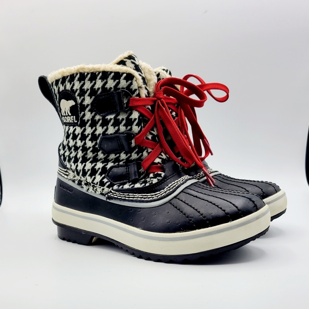 SOREL Tivoli Tweed Houndstooth Boots Size 5 Lace Up Waterproof Rain Snow